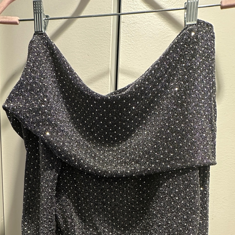 LNA sparkly Liya Fold Over Rhinestone Top